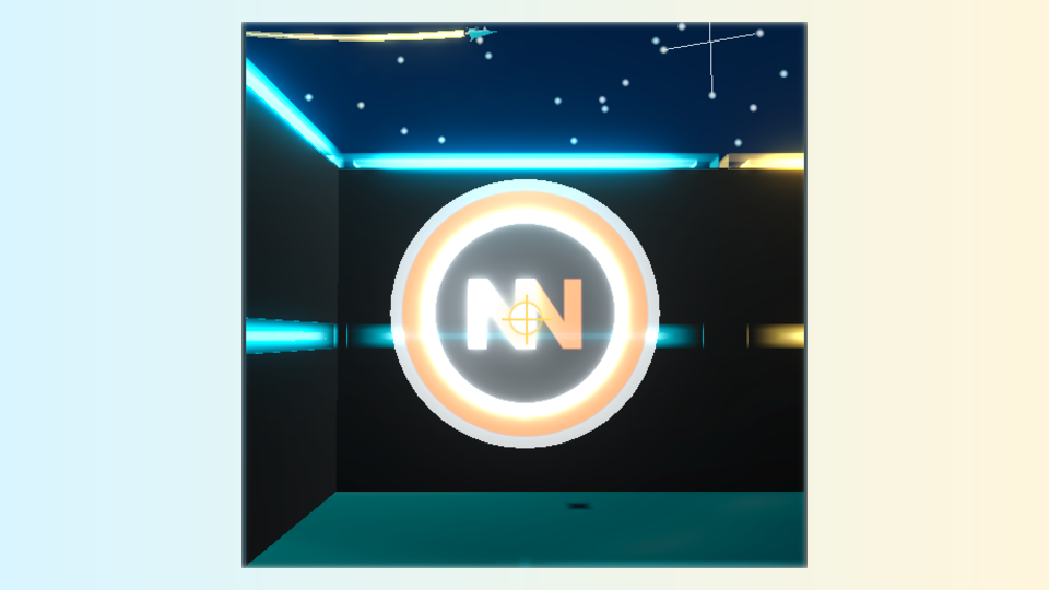 Mid-play screenshot of A-Mazing Escape showing a first-person neon maze corridor and move controls.